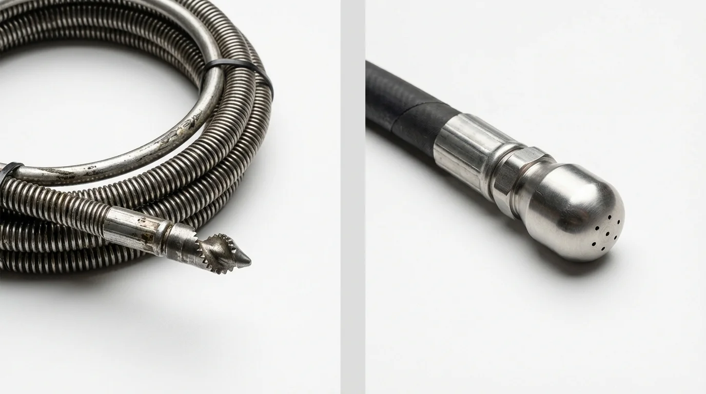 Drain snake cable and hydro jetting nozzle used for drain cleaning in Purcell, OK