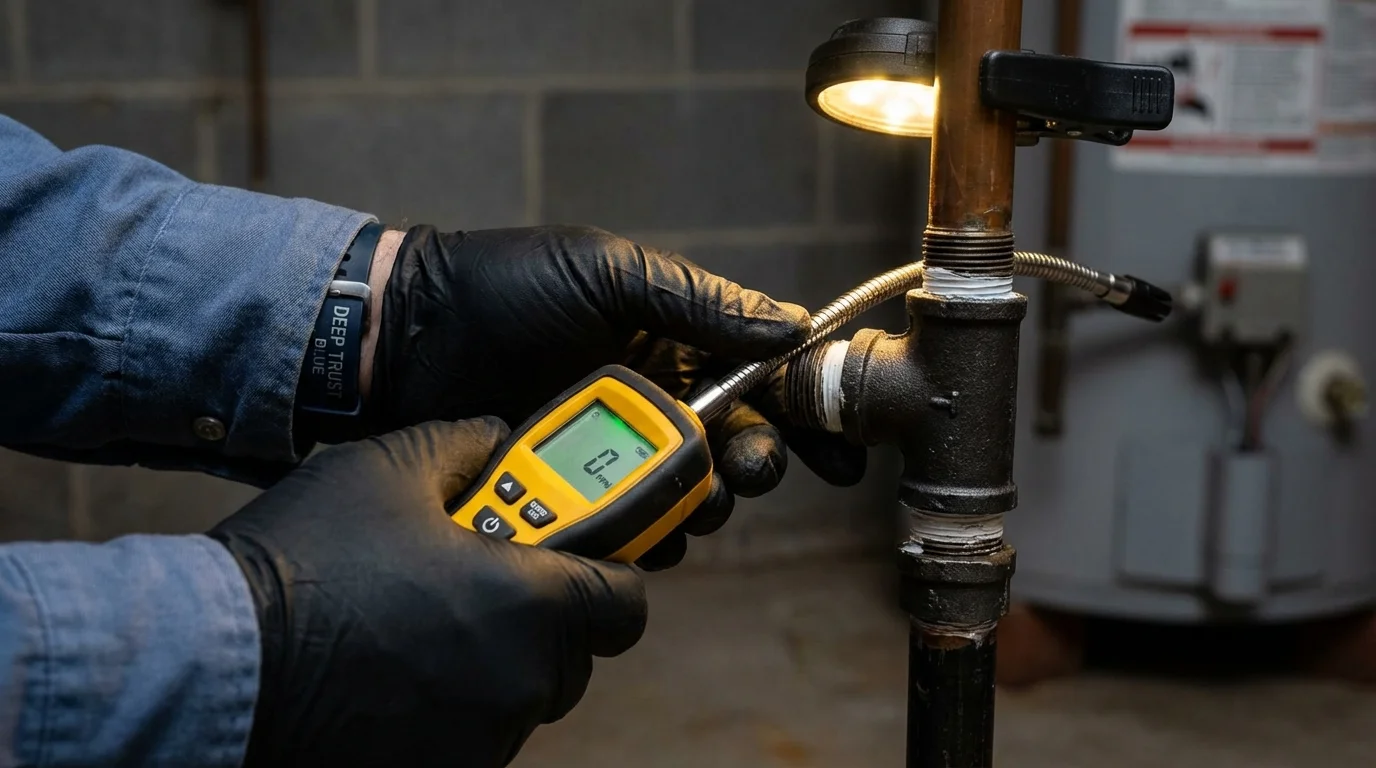 Gas leak detection with electronic sniffer by Johns Plumbing LLC in Purcell