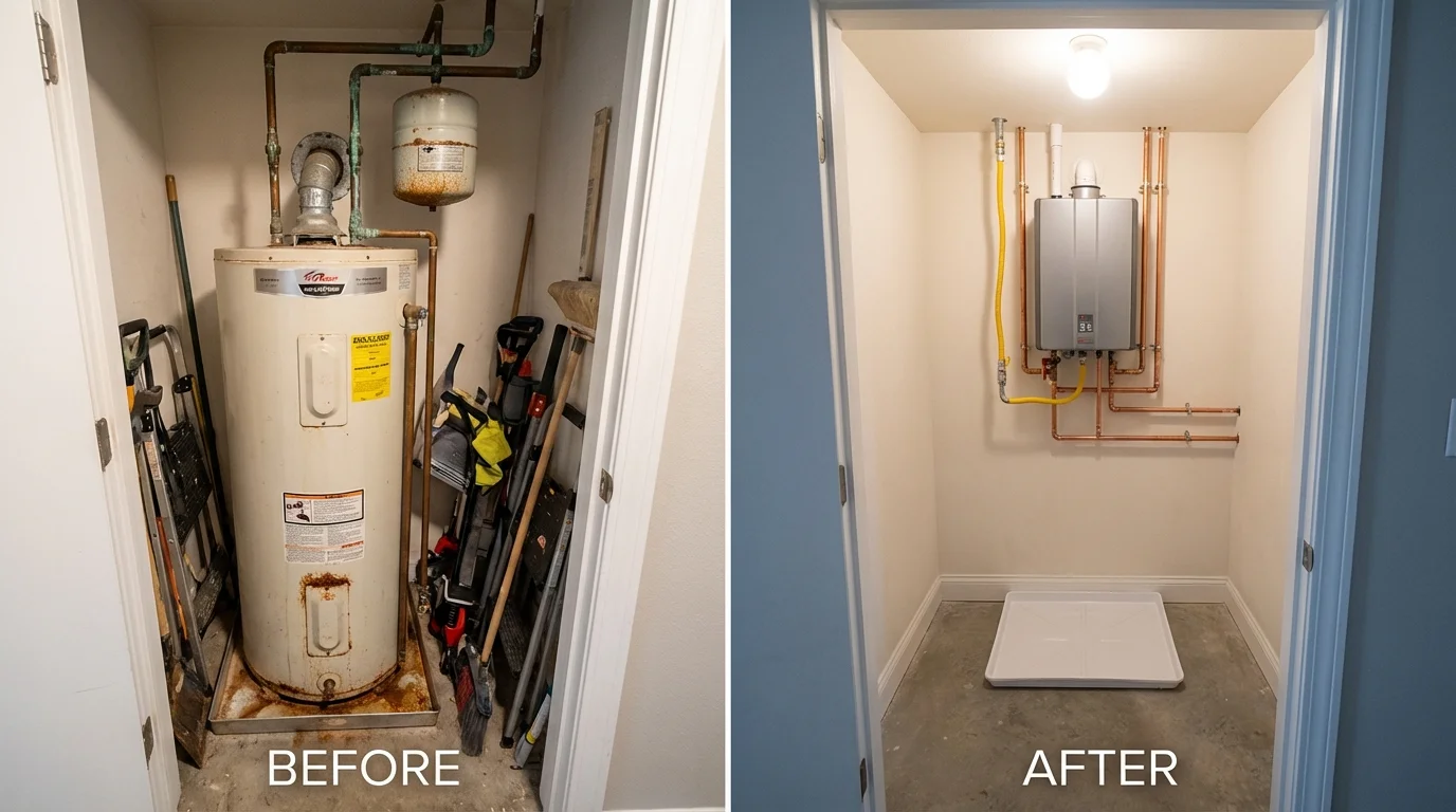 Tank water heater versus wall-mounted tankless unit comparison for Purcell, OK homeowners