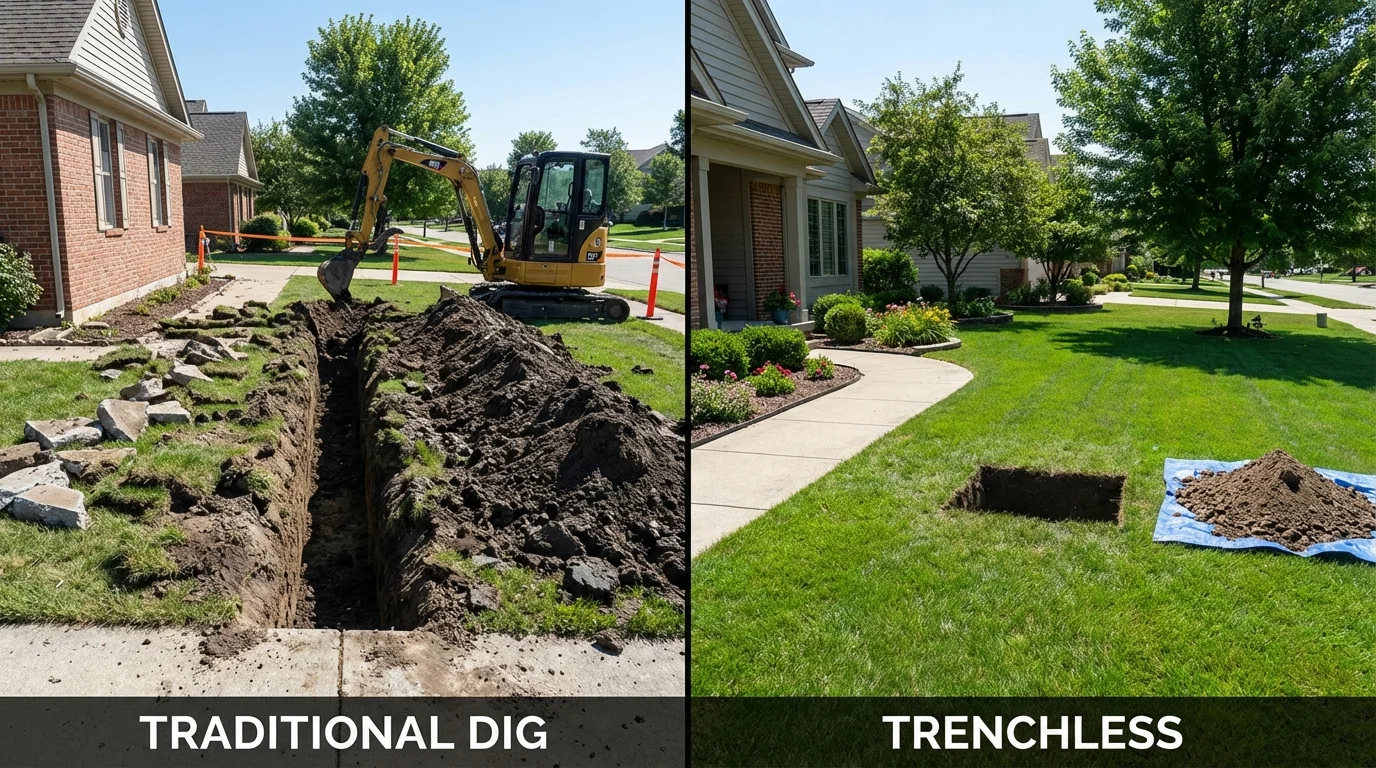 Trenchless sewer repair with minimal yard damage versus traditional excavation in Purcell, OK